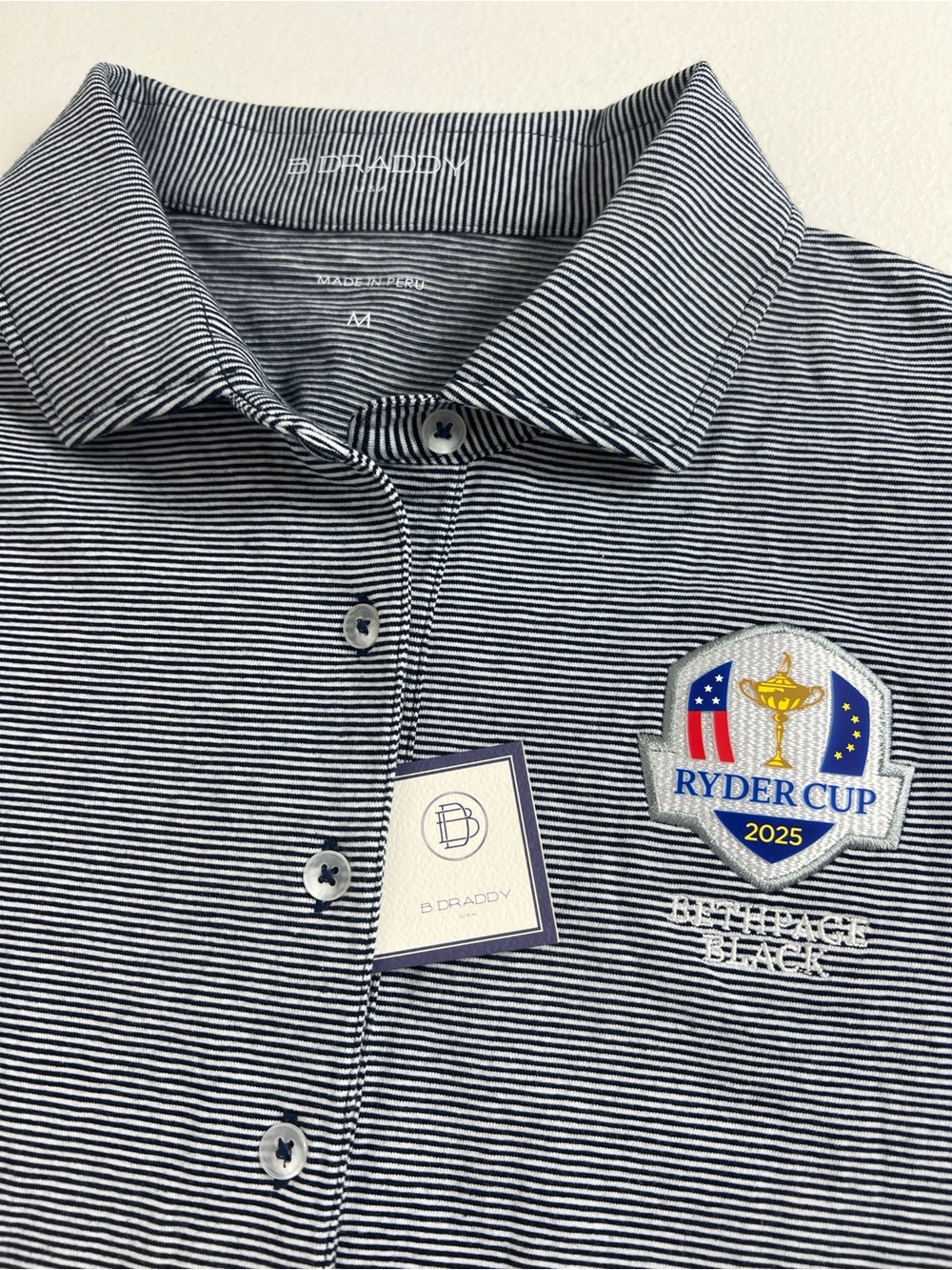 B Draddy Sz M Margie Blue White Stripe Polo 2025 Ryder Cup NWT